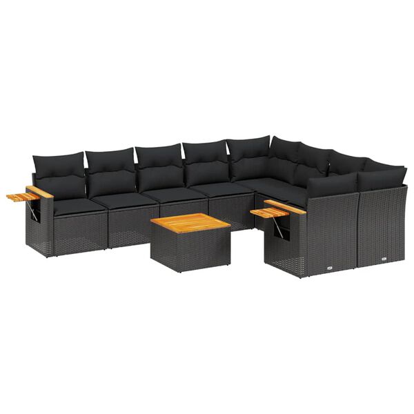 vidaXL 10-delige Loungeset met kussens poly rattan zwart