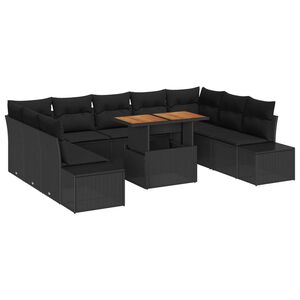 vidaXL Tuin Sofa Set met opslag 10 pcs Zwart Poly riet