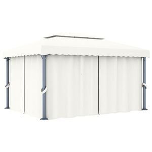 vidaXL Prieel met gordijn 4x3 m aluminium cr&egrave;mewit