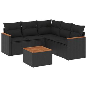 vidaXL 6-delige Loungeset met kussens poly rattan zwart