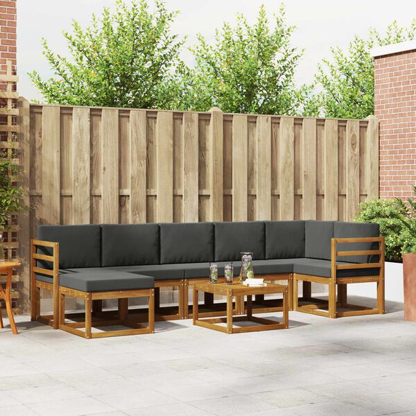 vidaXL Buiten bankenset met kussen 8 pcs Natuurlijk en Antraciet