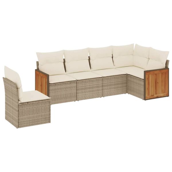 vidaXL 6-delige Loungeset met kussens poly rattan beige