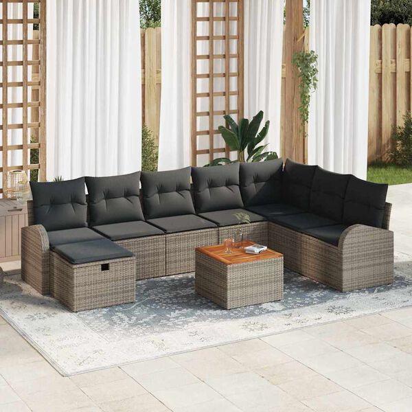 vidaXL Tuin Sofa Set met kussen met opslag 9 pcs Grijs Poly riet