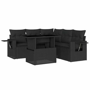 vidaXL 6-delige Loungeset met kussens poly rattan zwart