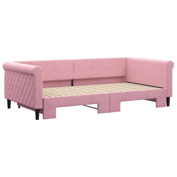 vidaXL Slaapbank met onderschuifbed 100x200 cm fluweel roze