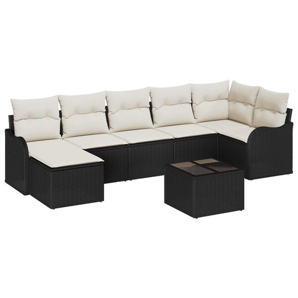 vidaXL Tuin Sofa Set met kussen 8 pcs Zwart en wit Poly riet