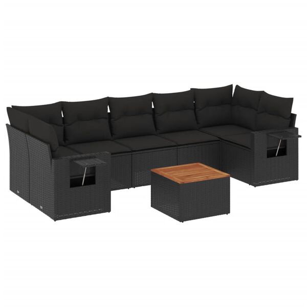 vidaXL 8-delige Loungeset met kussens poly rattan zwart