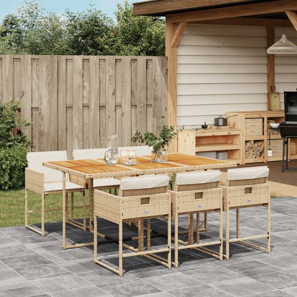 vidaXL 7-delige Tuinset met kussens poly rattan beige