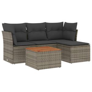 vidaXL 5-delige Loungeset met kussens poly rattan grijs