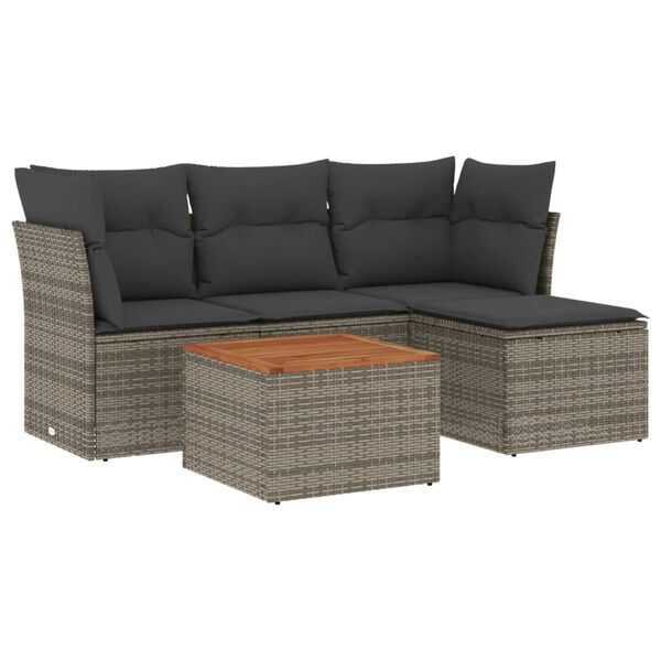 vidaXL 5-delige Loungeset met kussens poly rattan grijs