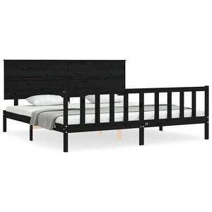 vidaXL Bedframe met hoofdbord massief hout zwart 200x200 cm