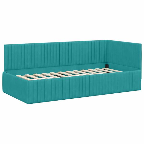 vidaXL Hoekbedframe met hoofdeinde Turquoise 90 cm x 200 cm Fluweel