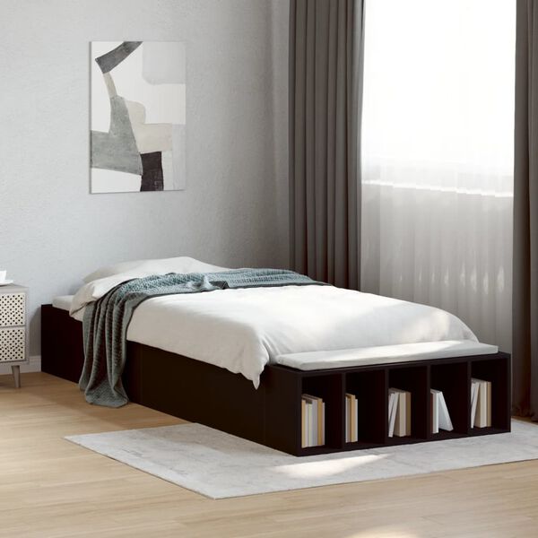 vidaXL Bedframe bewerkt hout zwart 90x190 cm