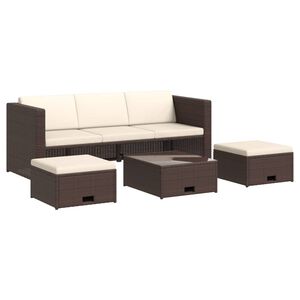vidaXL 4-delige Loungeset met kussens poly rattan bruin