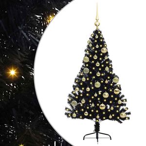 vidaXL Kunstmatig Voorverlicht Kerstboom met 150 LED Zwart 120 cm PVC