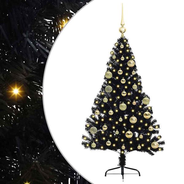 vidaXL Kunstmatig Voorverlicht Kerstboom met 150 LED Zwart 120 cm PVC