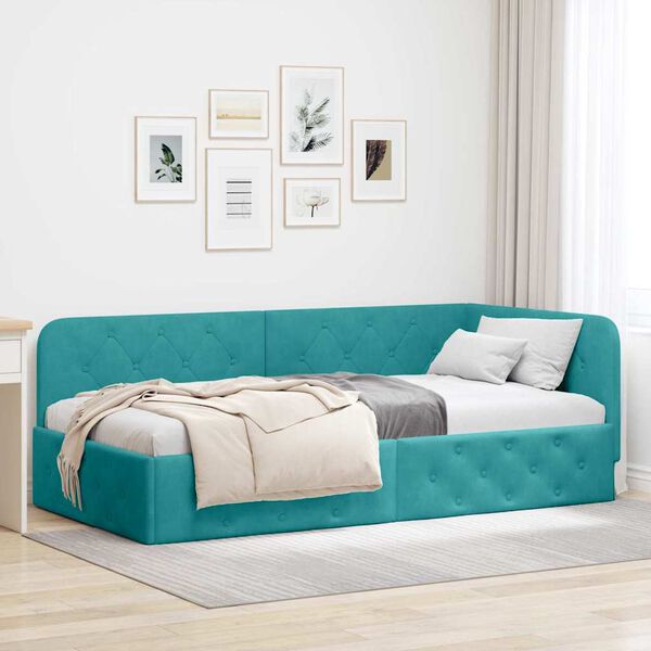 vidaXL Hoekbedframe met hoofdeinde Turquoise 90 x 200 cm Fluweel