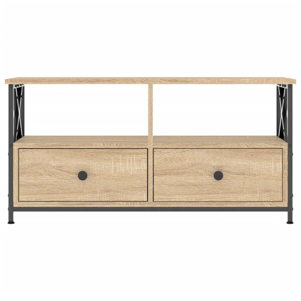 vidaXL Tv-meubel 90x33x45 cm bewerkt hout en ijzer sonoma eikenkleur