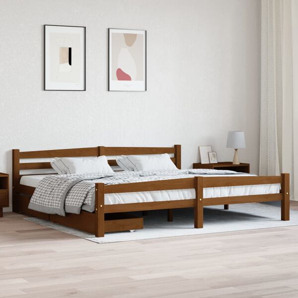 vidaXL Bedframe met 2 lades massief grenenhout honingbruin 200x200 cm