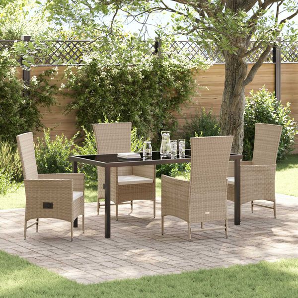 vidaXL Tuin eettafelset met kussen 5 pcs Beige poly rattan
