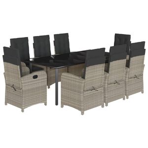 vidaXL 9-delige Tuinset met kussens poly rattan lichtgrijs