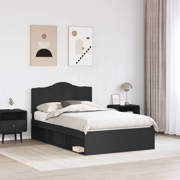 vidaXL Bedframe met hoofdeinde Zwart 120 x 190 cm Massief grenenhout