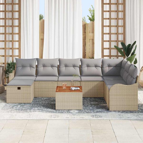 vidaXL Tuin Sofa Set met kussen met opslag 9 pcs Beige Poly riet
