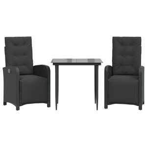 vidaXL 3-delige Bistroset met kussens poly rattan zwart