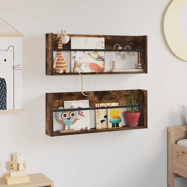 vidaXL Tijdschrift Rek met plank 2 pcs Gerookt eiken 80 x 12 x 30 cm