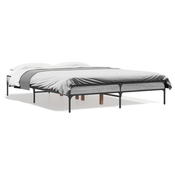 vidaXL Bedframe bewerkt hout metaal grijs sonoma eiken 140x190 cm