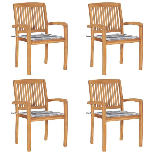 vidaXL Tuinstoelen stapelbaar 4 st met kussens massief teakhout