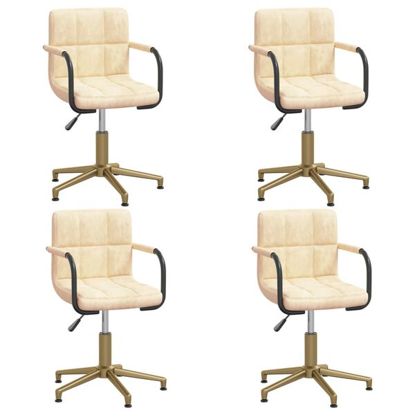 vidaXL Eetkamerstoel draaibaar 4 st fluweel cr&egrave;mekleurig