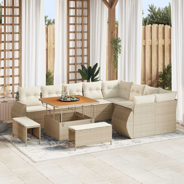vidaXL Tuin Sofa Set met kussen 12 pcs beige en cr&egrave;mekleurig