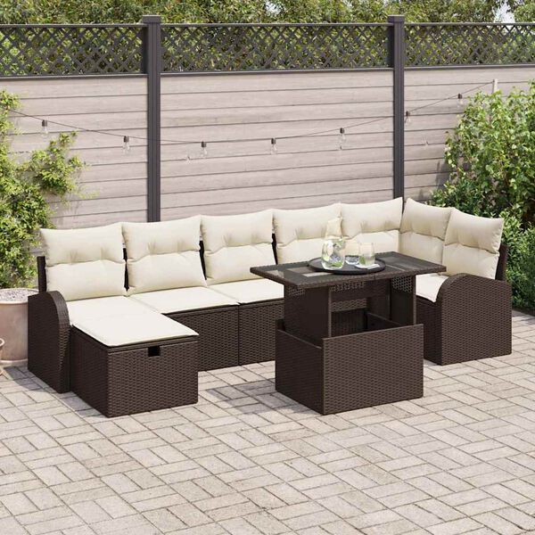 vidaXL Tuin Sofa Set met kussen met opslag 8 pcs Bruin Poly riet