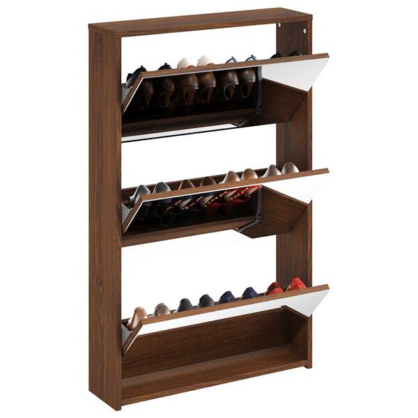 vidaXL Schoenenkast met spiegel 3-laags 63x17x102,5 cm bruineiken