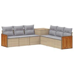 vidaXL Bankstel 7 st Beige en Licht Grijs Poly Rattan en Staal