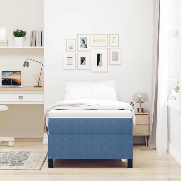vidaXL Boxspringbed Blauw en Wit 100 x 200 cm Katoen Stof