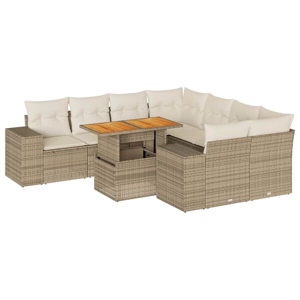 vidaXL 9-delige Loungeset met kussens poly rattan beige