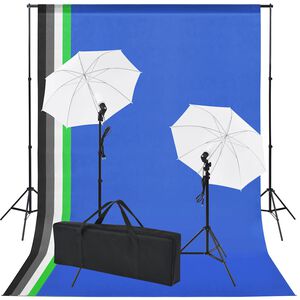 vidaXL Fotostudio set met 5 gekleurde achtergronden & 2 paraplu's