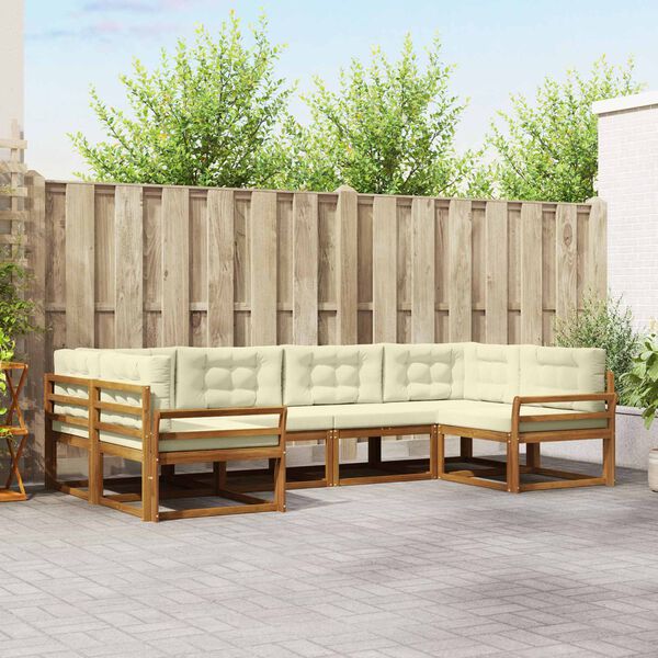 vidaXL Buiten bankenset met kussen 6 pcs Natuurlijk en Cr&egrave;me
