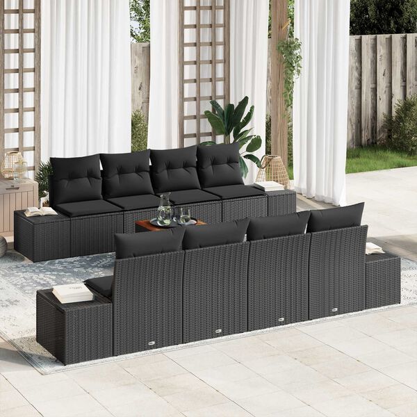 vidaXL Tuinbankenset met kussen 9 pcs Zwart poly rattan