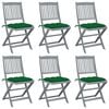 vidaXL Opklapbare stoelen (6 stuks) met kussens, gemaakt van massief acaciahout
