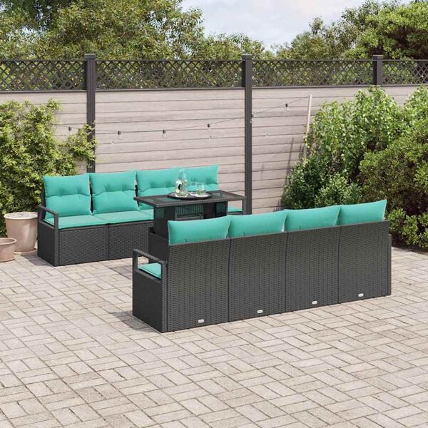vidaXL Tuin Sofa Set met kussen 7 pcs Zwart en blauw poly rattan