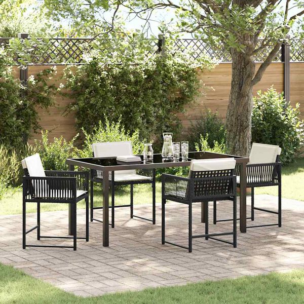 vidaXL Tuin eettafelset 5 pcs Zwart poly rattan
