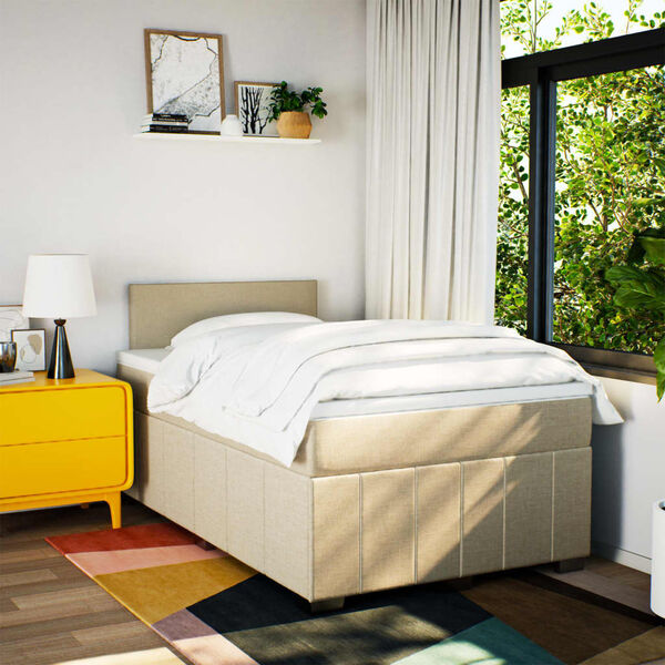 vidaXL Boxspring met matras stof cr&egrave;mekleurig 120x190 cm