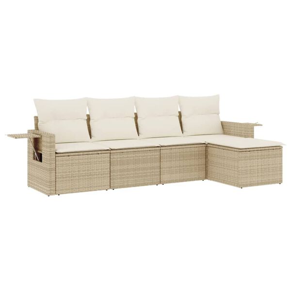 vidaXL 5-delige Loungeset met kussens poly rattan beige