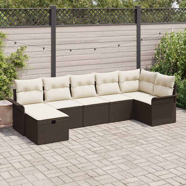 vidaXL Tuin Sofa Set met kussen met opslag 7 pcs Bruin Poly riet