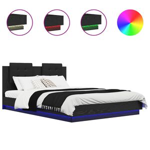 vidaXL Bedframe met Hoofdeinde Zwart Eiken 160 x 200 cm Bewerkt hout