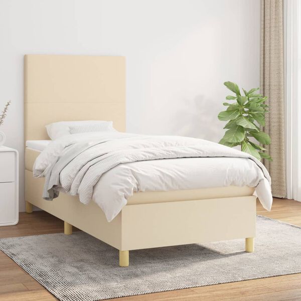vidaXL Boxspring met matras stof cr&egrave;mekleurig 90x190 cm