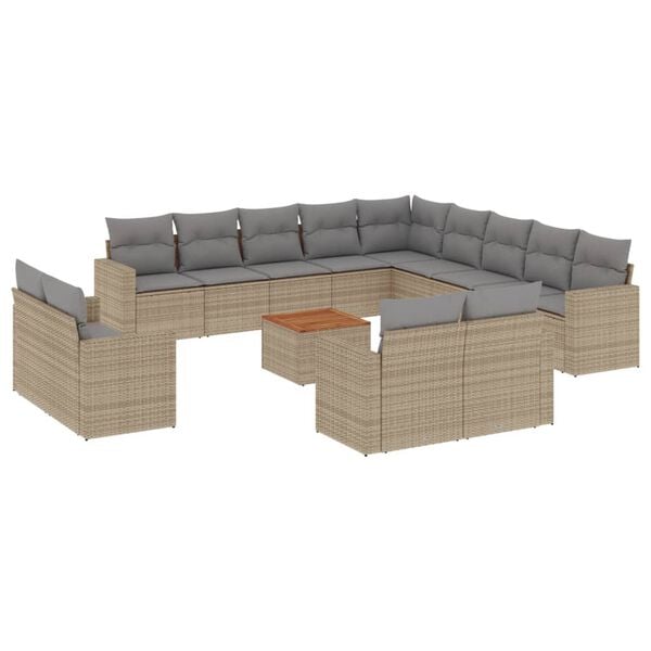 vidaXL 14-delige Loungeset met kussens poly rattan beige